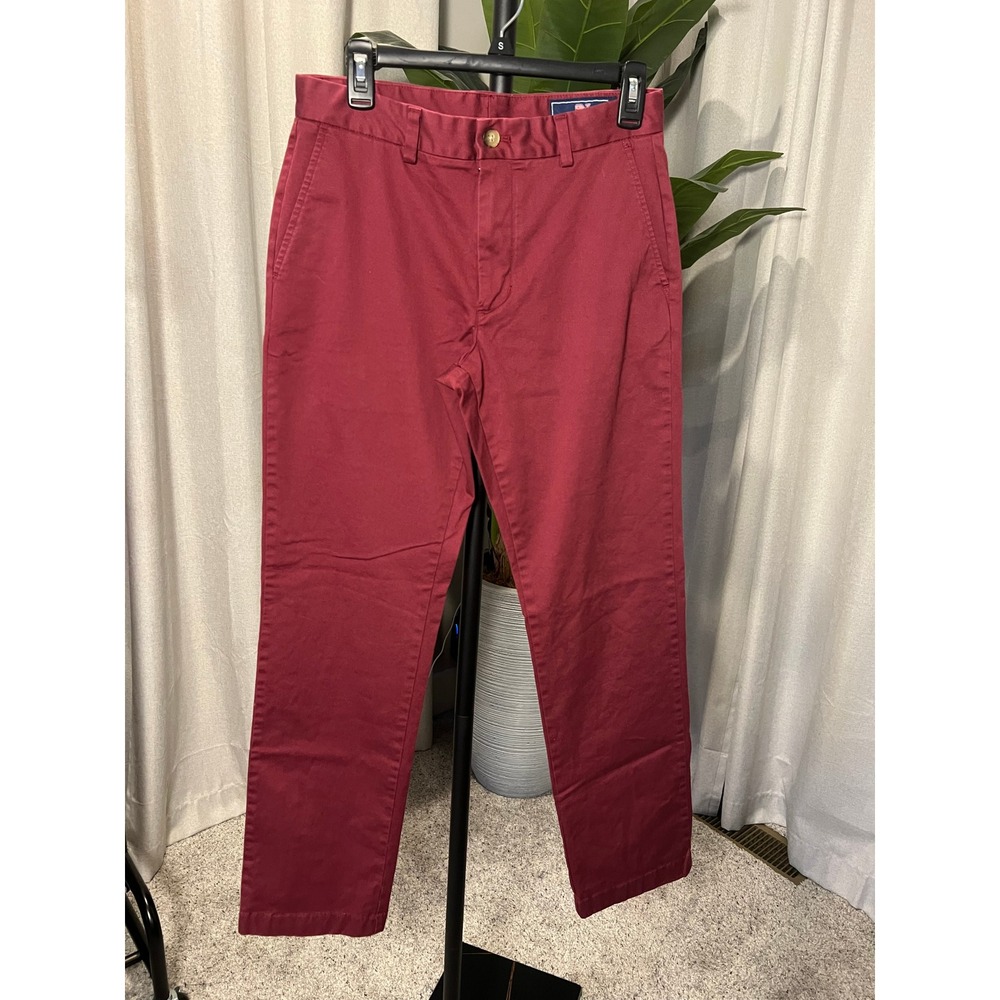 Vineyard Vines Mens Breaker Pants Dark Red Burgundy Chino Straight Leg 30x32